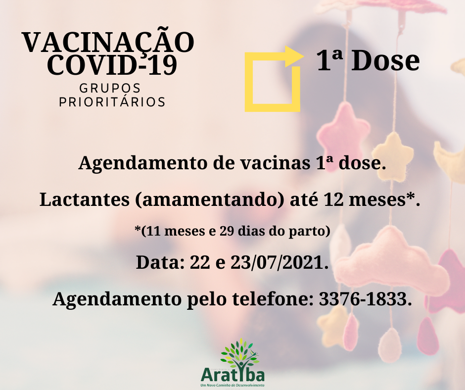 Agendamento de vacinas 1%c2%aa dose. faixa et%c3%a1ria 40 anos ou mais! data 12072021. hor%c3%a1rio 8h %c3%a0s 11h. agendamento pelo telefone 3376 1833. %285%29